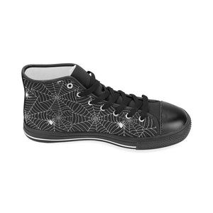 Spider web design pattern Black background white c Women's High Top Canvas Shoes Black