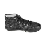 Spider web design pattern Black background white c Women's High Top Canvas Shoes Black