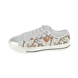 Sloths hanging on the tree pattern Women's Low Top Canvas Shoes White
