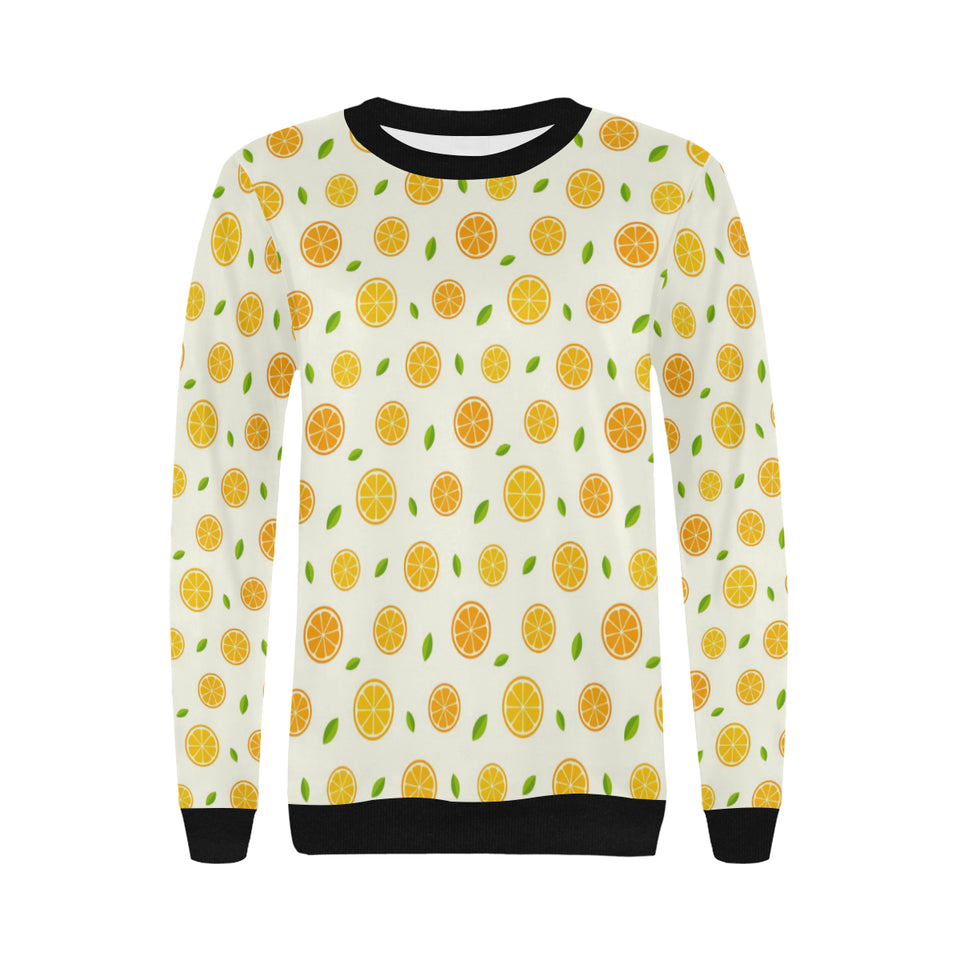 oranges leaves pattern Women's Crew Neck Sweatshirt