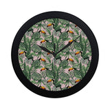Toucan tropical green jungle palm pattern Elegant Black Wall Clock