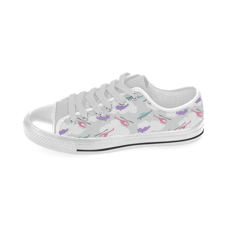 Helicopter plane pattern Men's Low Top Shoes White