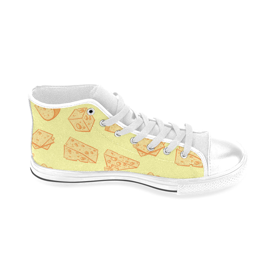 Cheese design pattern Men's High Top Canvas Shoes White