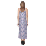 Indian Batik Style pattern V-Neck Open Fork Long Dress