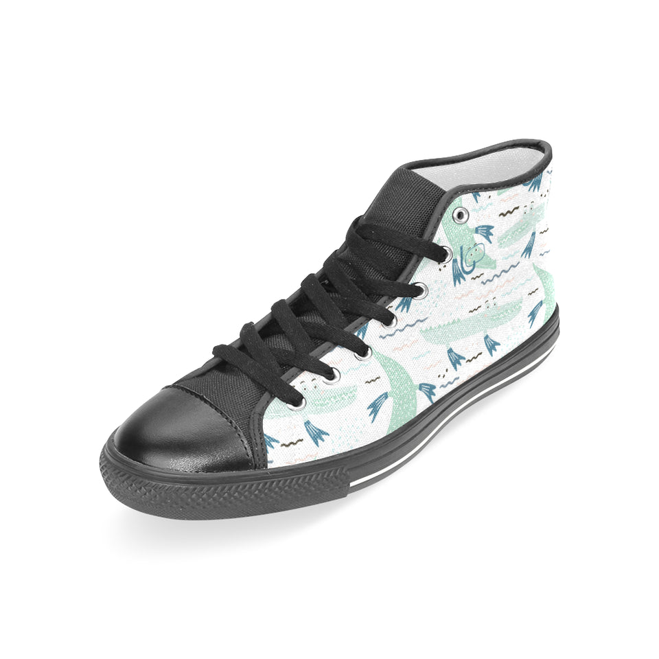 Crocodile diver pattern Women's High Top Canvas Shoes Black