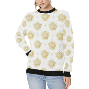 Gold Ornamental lotue waterlily symbol pattern Women's Crew Neck Sweatshirt