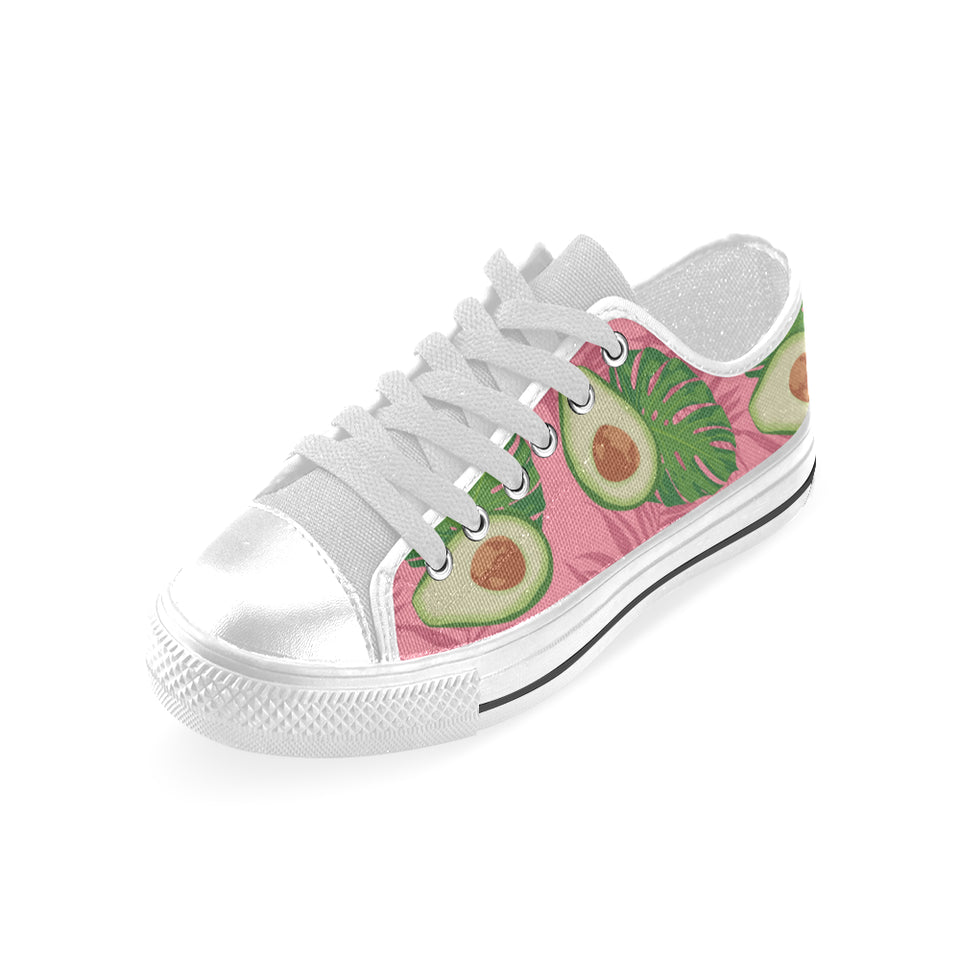 Avocado slices leaves pink back ground Men's Low Top Shoes White
