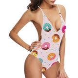 Donut pattern glaze pink background Women's One-Piece Swimsuit