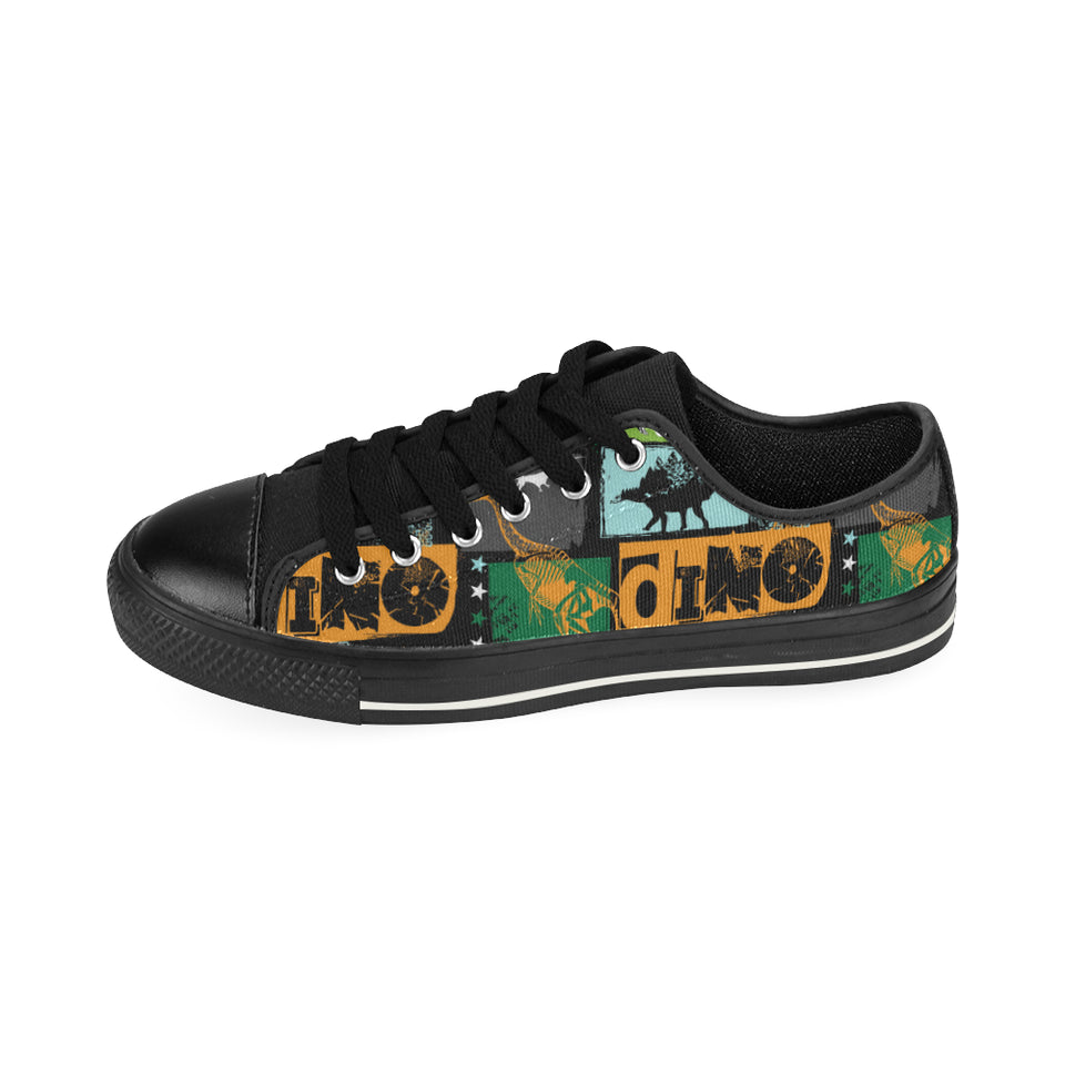 dinosaurs print pattern Men's Low Top Canvas Shoes Black