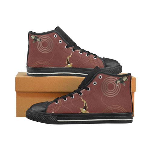 Fancy Carp red background Women's High Top Canvas Shoes Black