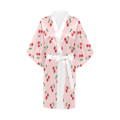 cherry pattern pink background Women's Short Kimono Robe
