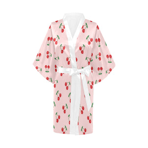 cherry pattern pink background Women's Short Kimono Robe