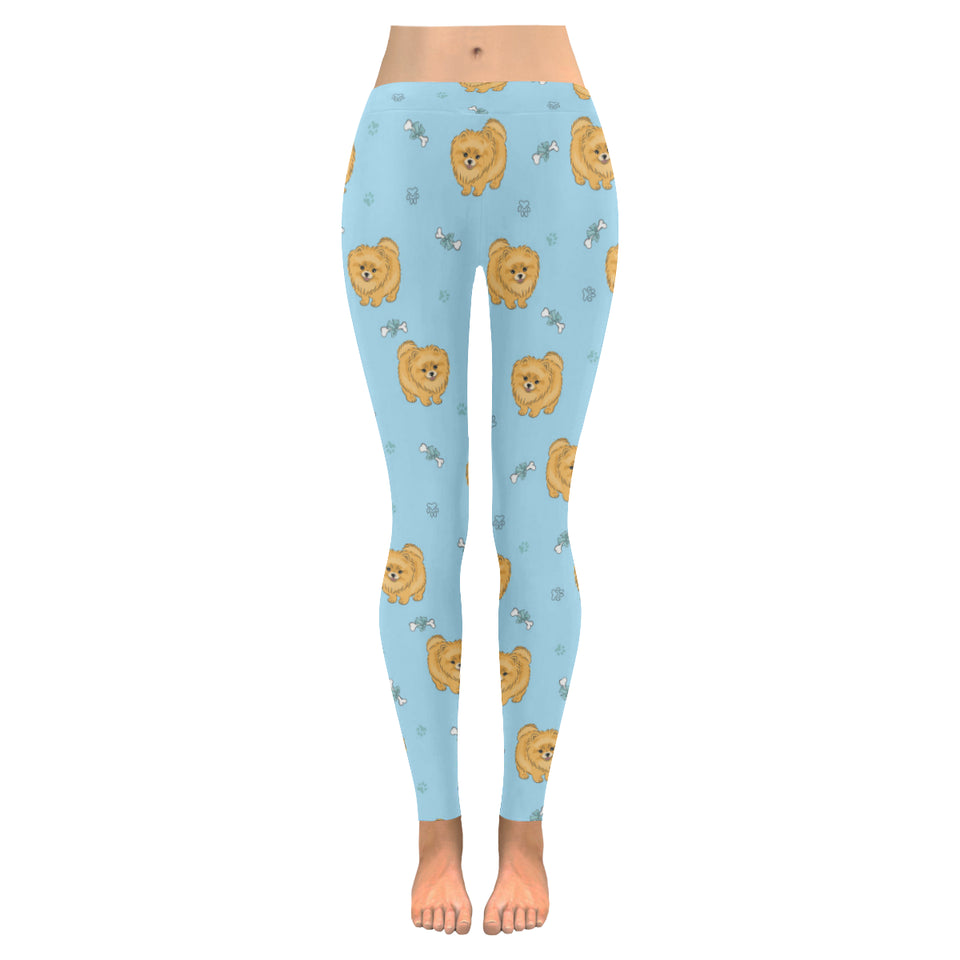 Brown cute pomeranian blue blackground Women's Legging Fulfilled In US