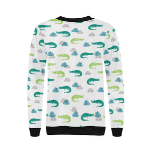 watercolor crocodile pattern Women's Crew Neck Sweatshirt