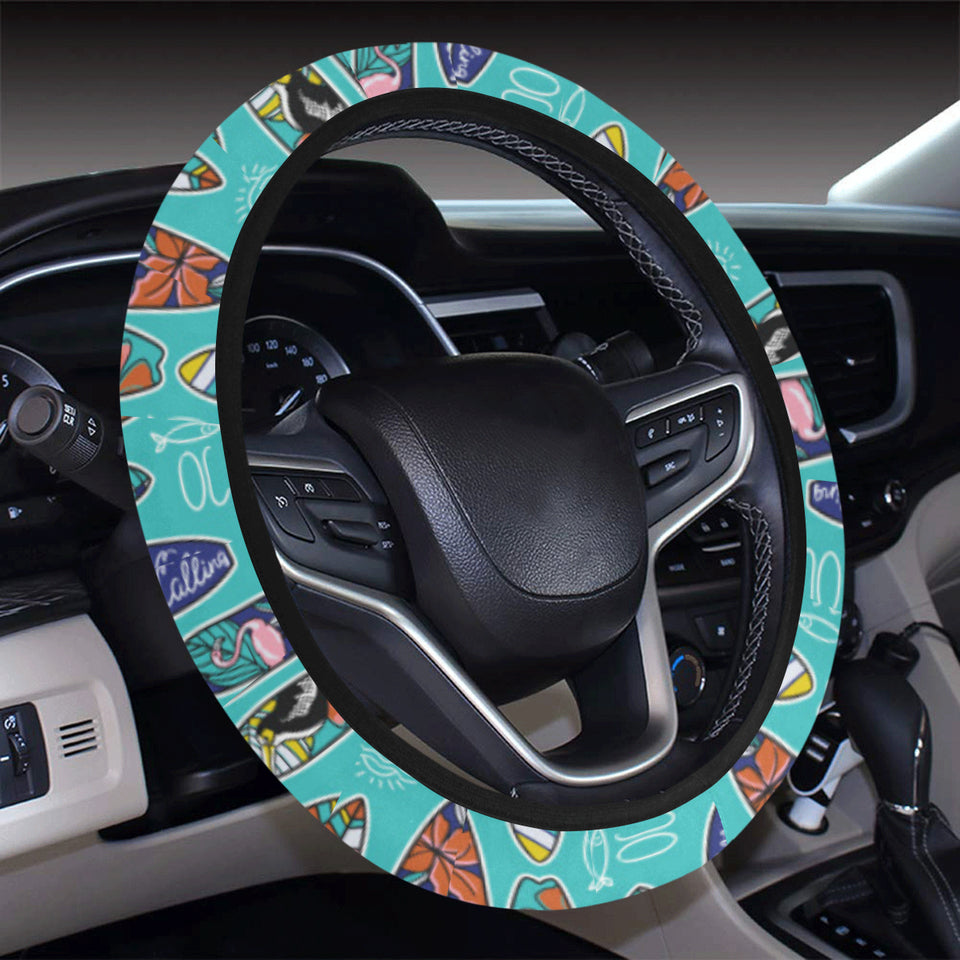 Surfboard Pattern Print Design 05 Car Steering Wheel Cover