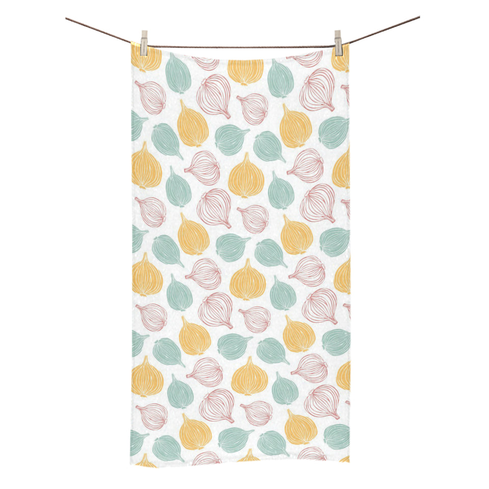 colorful onions white background Bath Towel