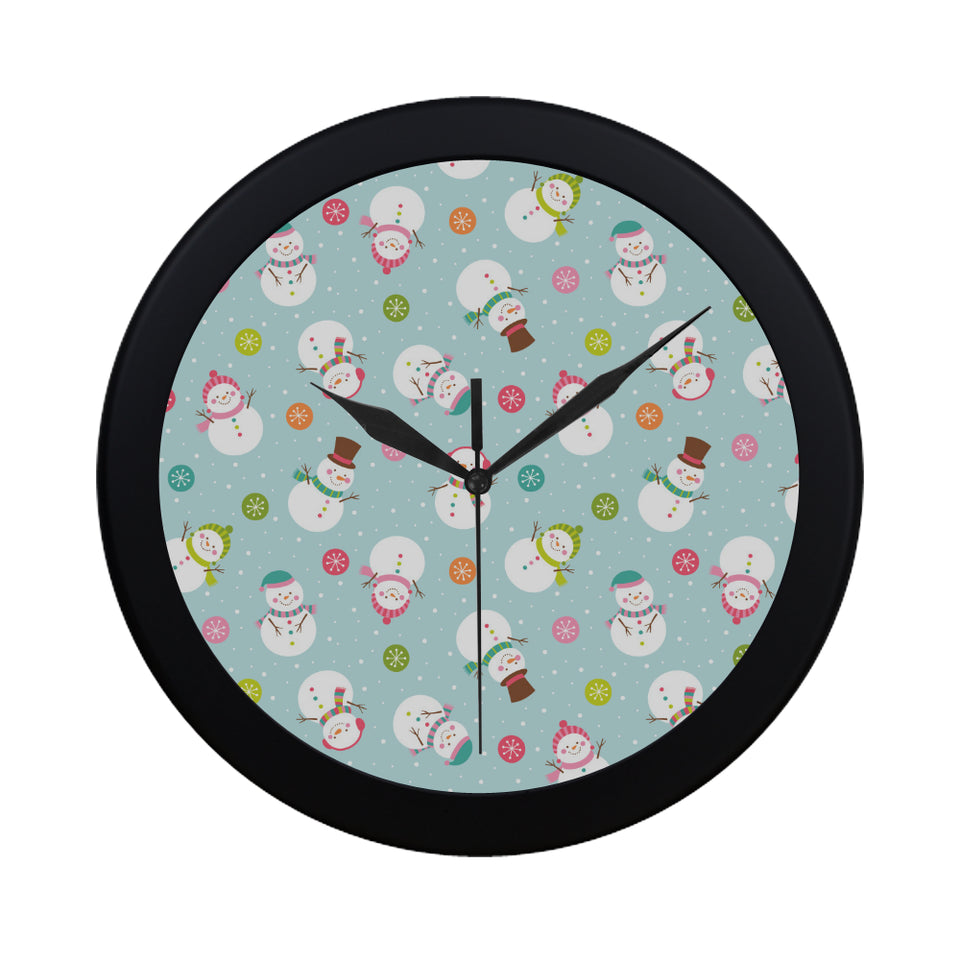 Cute snowman snowflake pattern Elegant Black Wall Clock