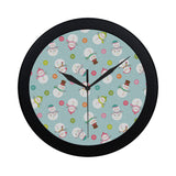 Cute snowman snowflake pattern Elegant Black Wall Clock