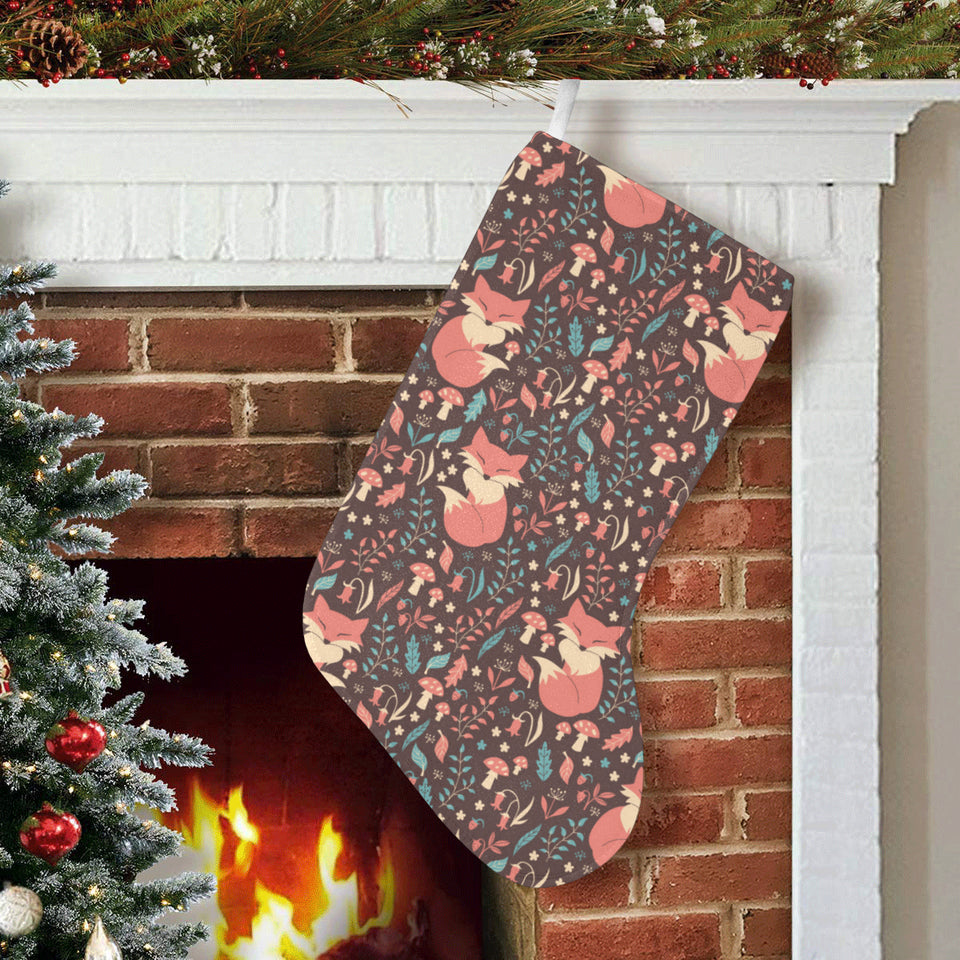 fox leaves mushroom pattern Christmas Stocking
