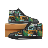 dinosaurs print pattern Women's High Top Canvas Shoes Black