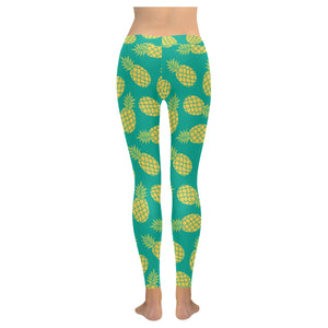 Pineapples pattern green background Women's Legging Fulfilled In US