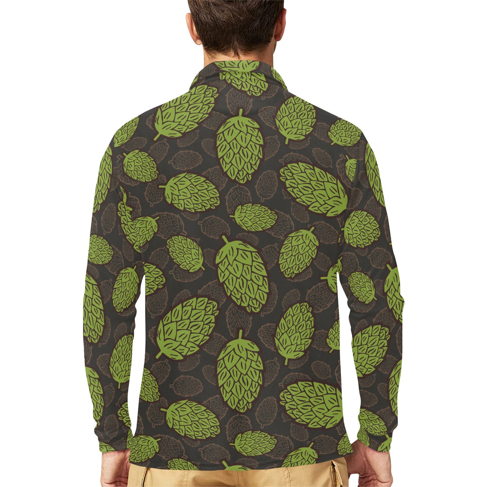 Hop pattern black background Men's Long Sleeve Polo Shirt