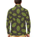 Hop pattern black background Men's Long Sleeve Polo Shirt