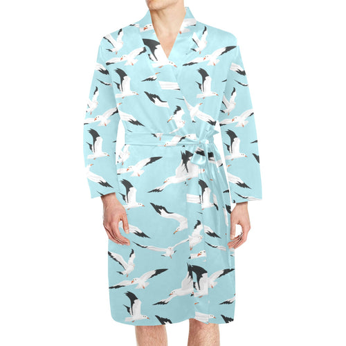 Seagull Pattern Print Design 01 Men's Long Sleeve Belted Night Robe