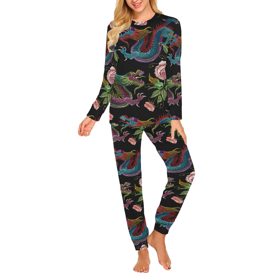 Dragons flower pattern Women's All Over Print Pajama Set