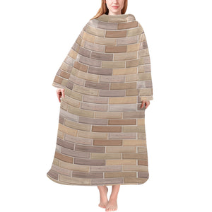 Brick Printed Pattern Print Design 01 Blanket Robe with Sleeves