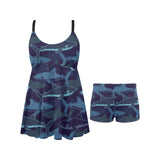 Shark pattern Chest Sexy Pleated Two Piece Swim Dress
