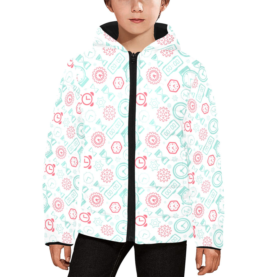 Clock time pattern blackground Kids' Boys' Girls' Padded Hooded Jacket