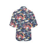 Blue red dragon cloud pattern Women's All Over Print Hawaiian Shirt