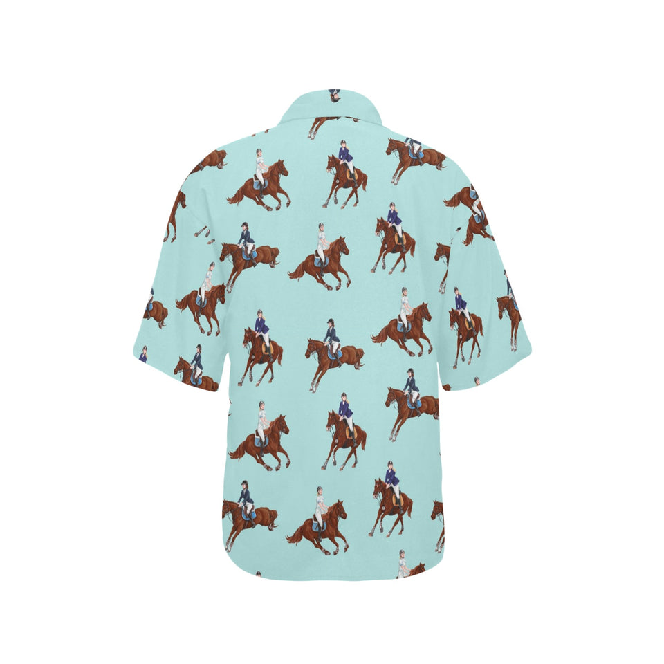 Horses running horses rider pattern Women's All Over Print Hawaiian Shirt
