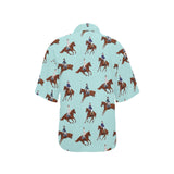 Horses running horses rider pattern Women's All Over Print Hawaiian Shirt