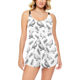 Pigeon Pattern Print Design 05 Chest Sexy Pleated Two Piece Swim Dress