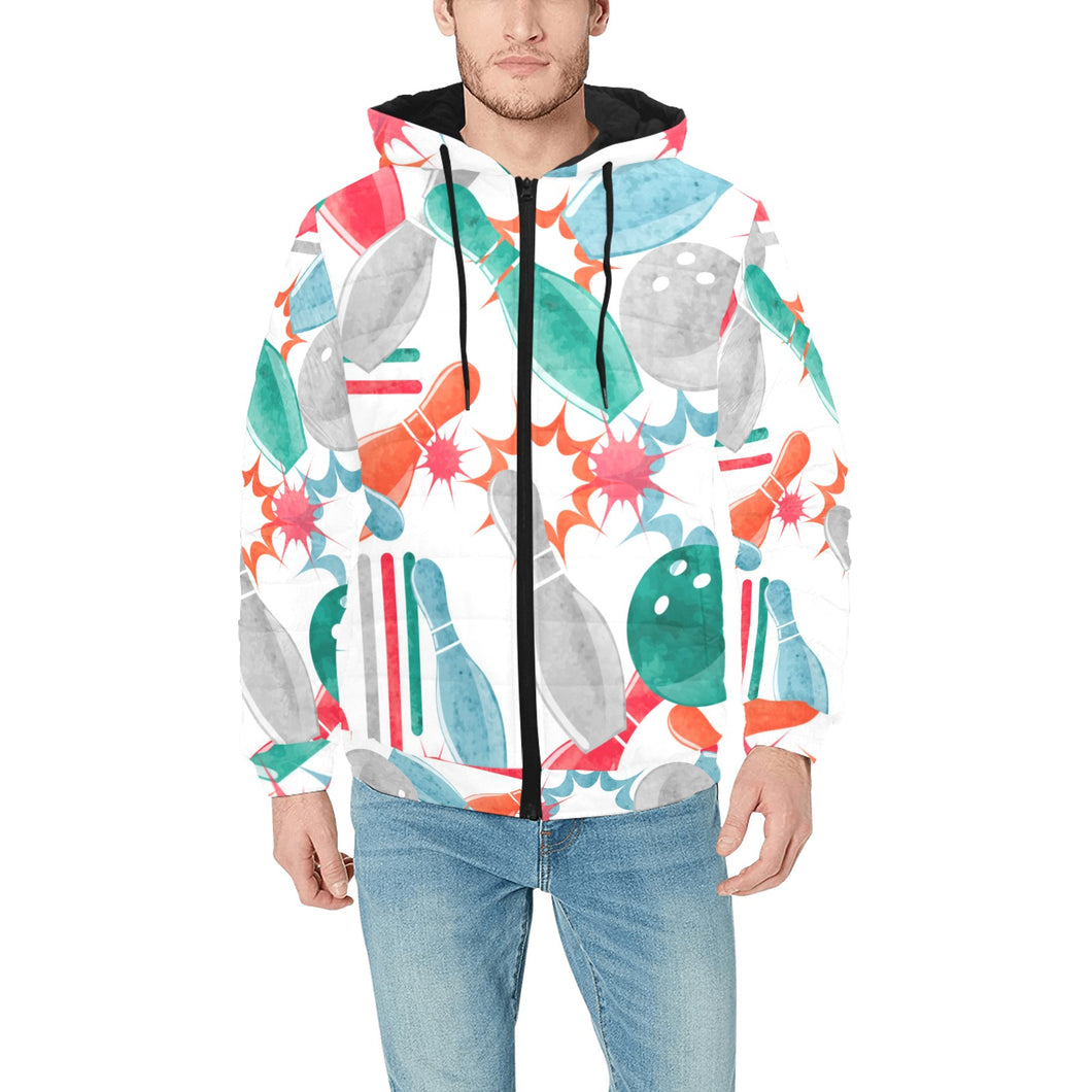 Watercolor bowling pattern Men's Padded Hooded Jacket