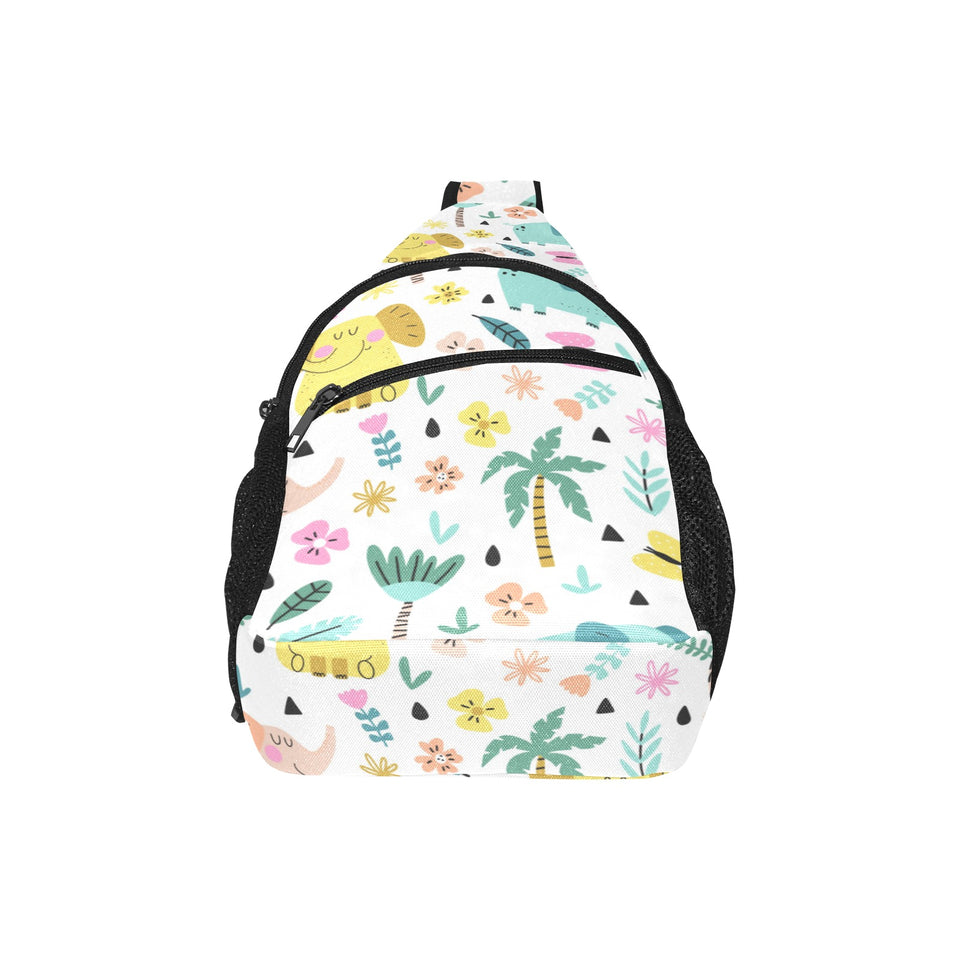 Cute elephants palm tree flower butterfly pattern All Over Print Chest Bag