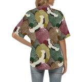 Japanese cranes flying forest dot pattern Women's All Over Print Hawaiian Shirt