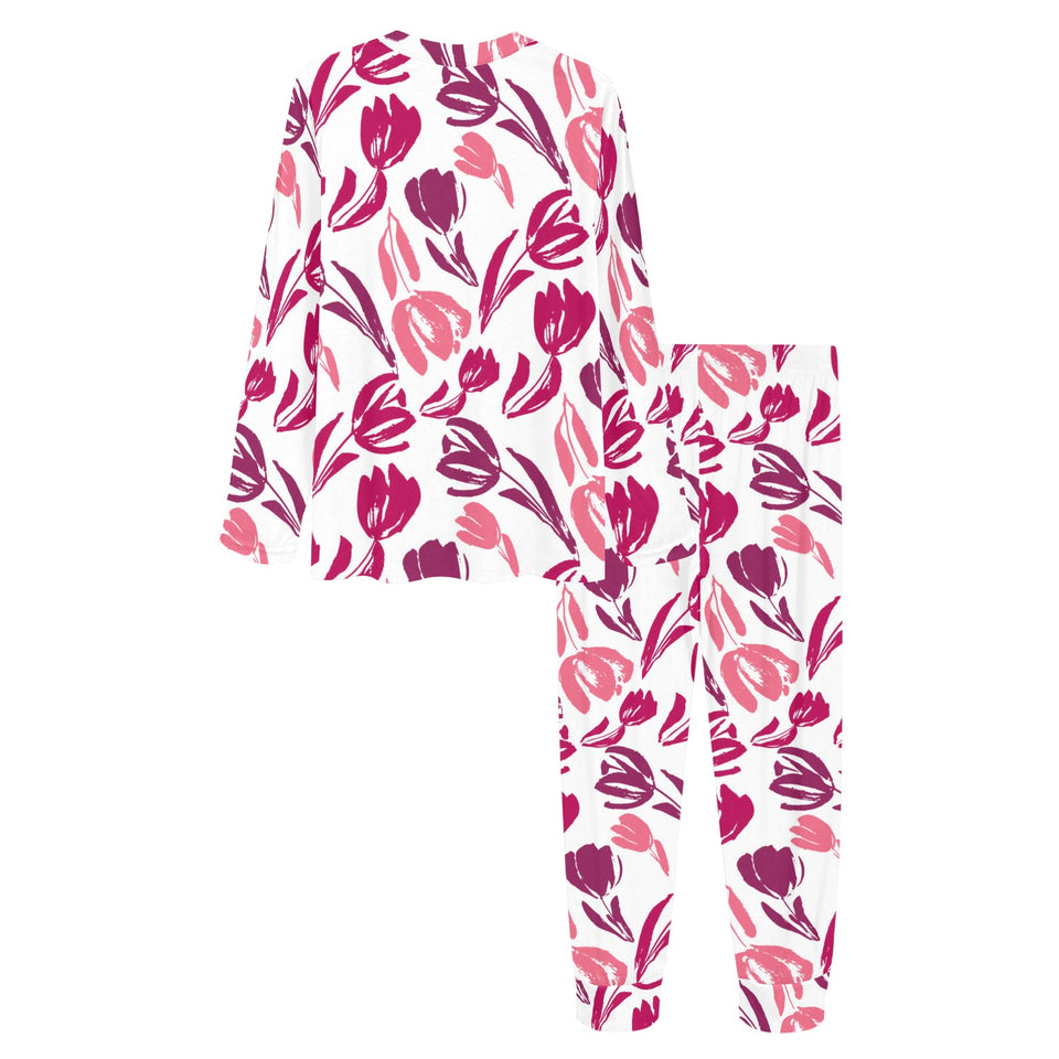 pink sketch tulip pattern Women's All Over Print Pajama Set