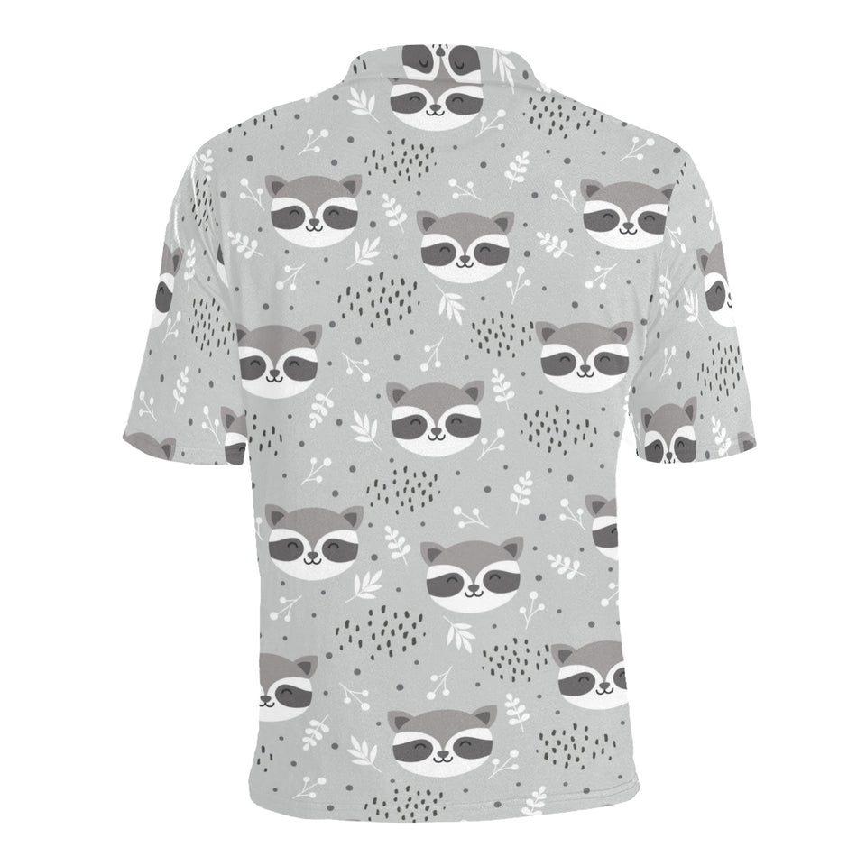 Cute raccoons leaves dot Men's All Over Print Polo Shirt