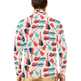 Red Blue guitar pattern Men's Long Sleeve Polo Shirt