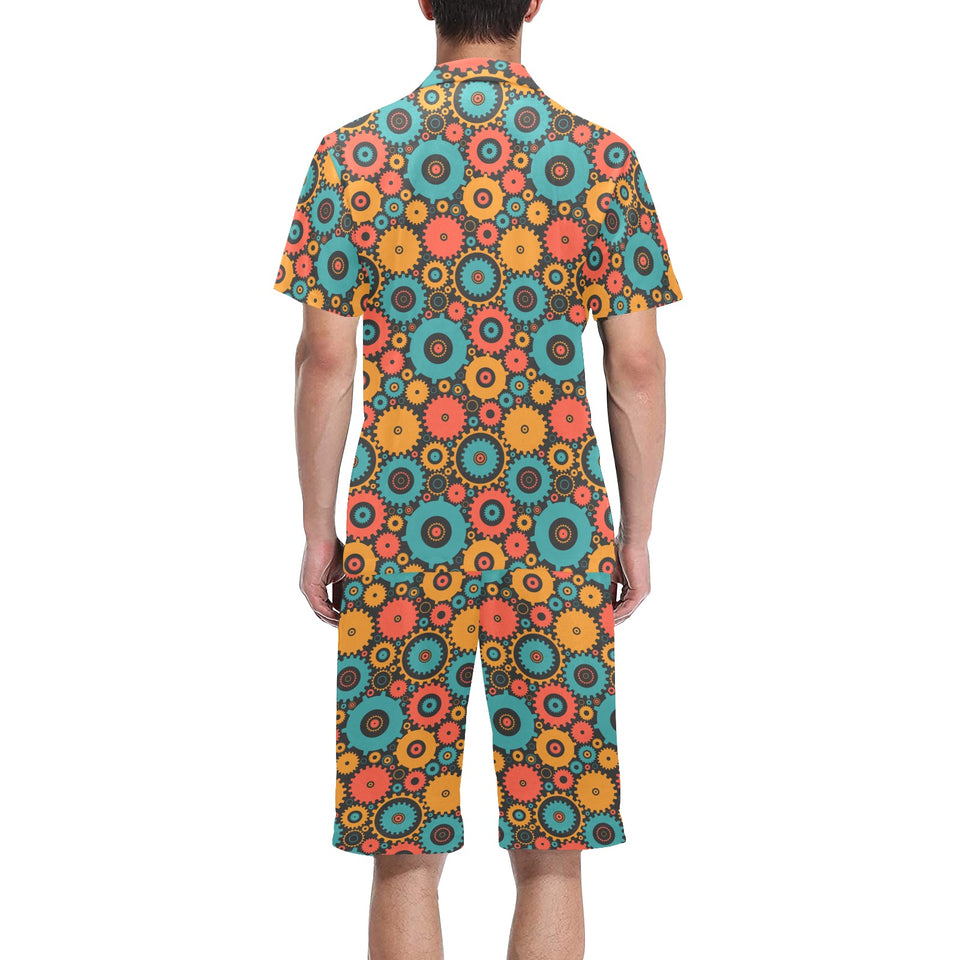 Gear Pattern Print Design 01 Men's V-Neck Short Pajama Set