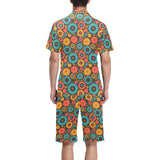 Gear Pattern Print Design 01 Men's V-Neck Short Pajama Set