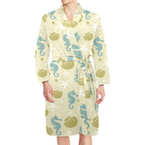 Seahorse shell starfish pattern background Men's Long Sleeve Belted Night Robe