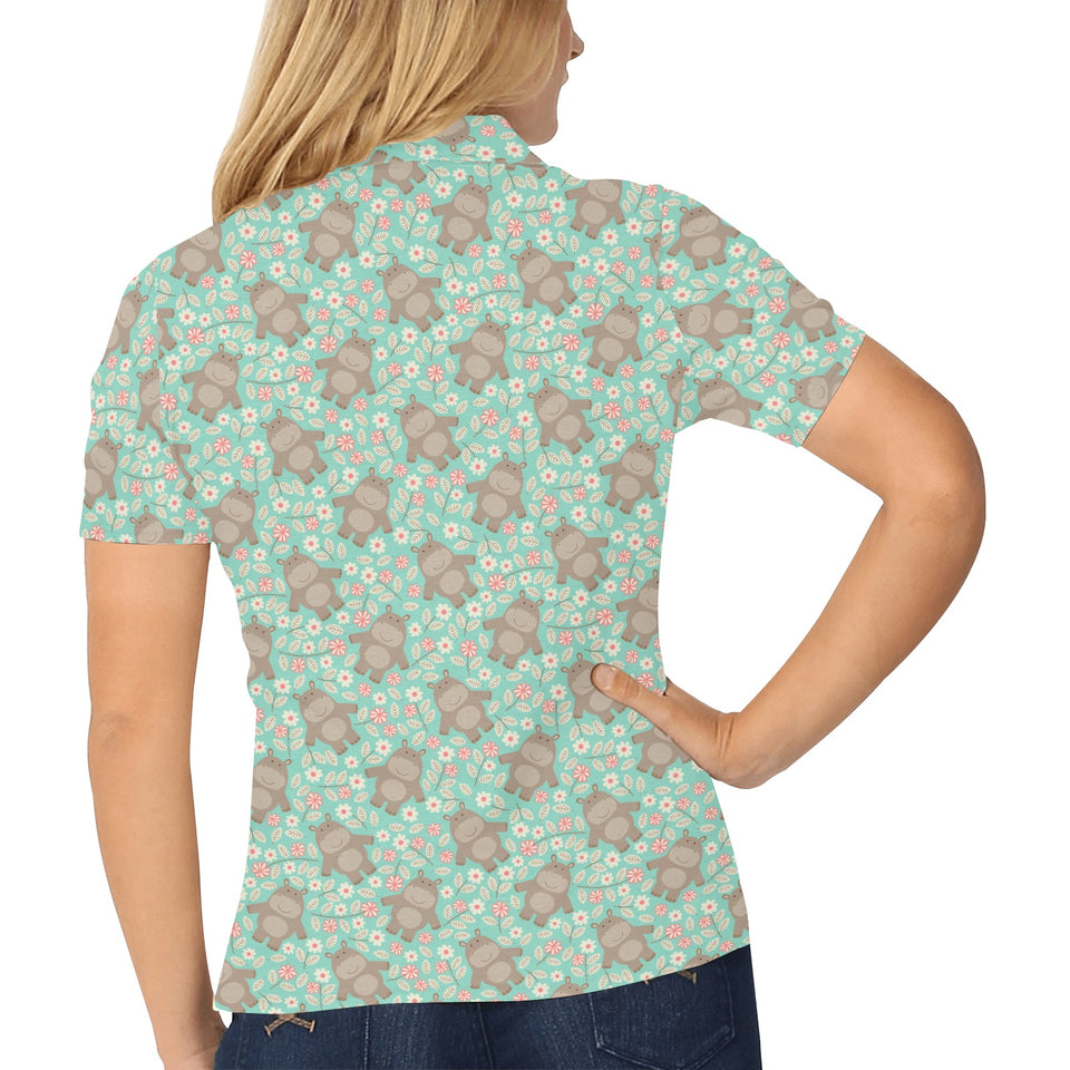 Hippopotamus Pattern Print Design 02 Women's All Over Print Polo Shirt
