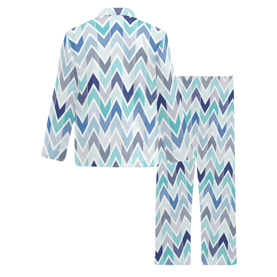 zigzag chevron blue pattern Men's Long Pajama Set