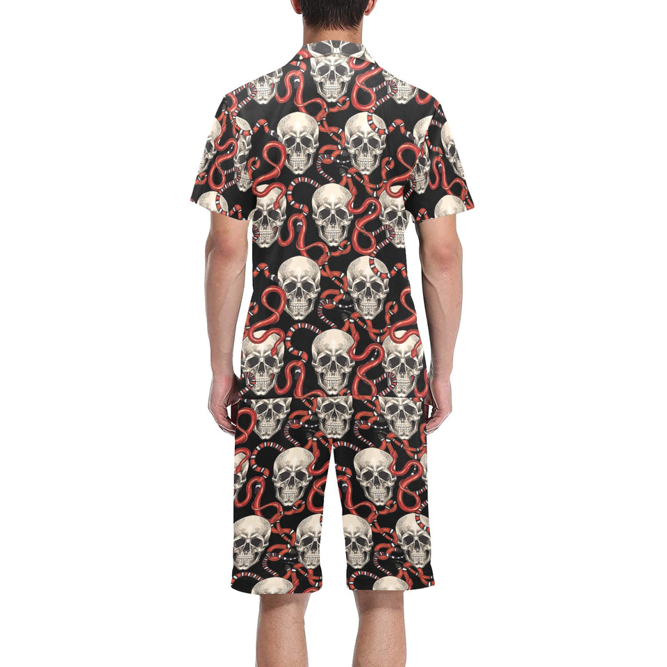 Red snake skull pattern Men's V-Neck Short Pajama Set