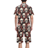 Red snake skull pattern Men's V-Neck Short Pajama Set