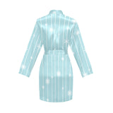 Snowflake pattern blue stripe background Women's Long Sleeve Belted Night Robe